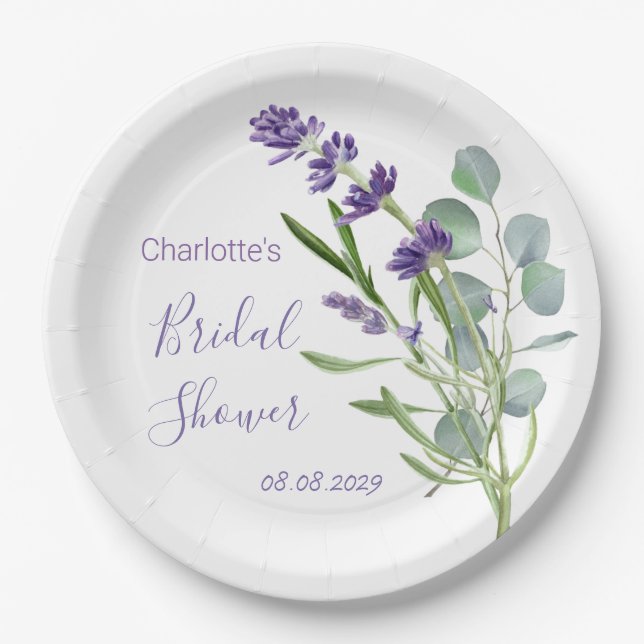Assiettes En Carton Fleurs de lavande violette Foliage d'Eucalyptus (Devant)