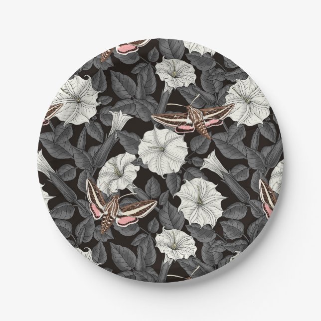 Assiettes En Carton Fleurs de lune et sphinx Moths 2 (Devant)
