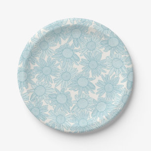 Assiettes En Carton Fleurs de marguerite bleu clair