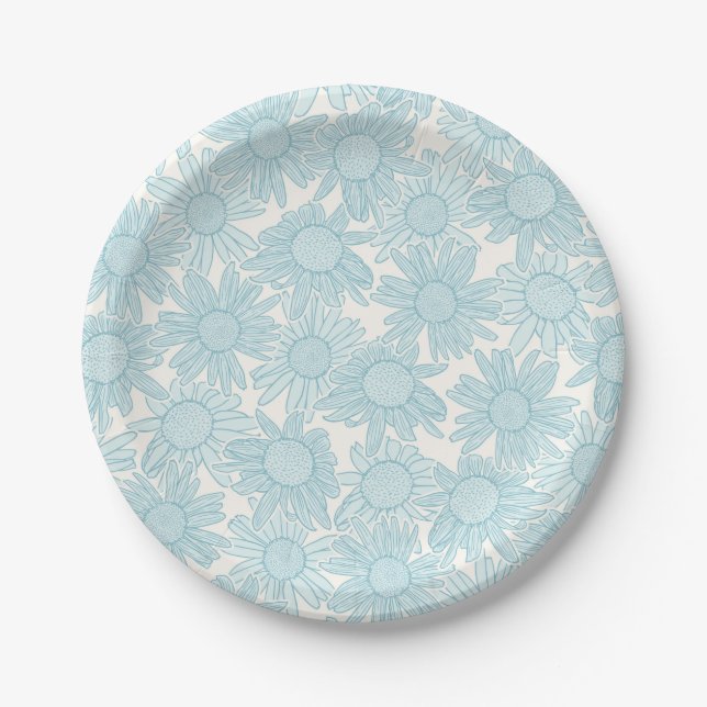 Assiettes En Carton Fleurs de marguerite bleu clair (Devant)