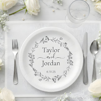 Assiettes En Carton Fleurs de mariage botaniques modernes | Minimalist