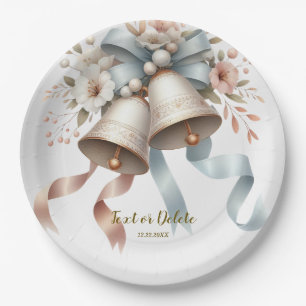 Assiettes En Carton Fleurs de mariage cloches Rubans bleu rose Beau
