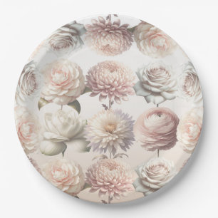 Assiettes En Carton Fleurs de mariage florales roses pêche crème blanc