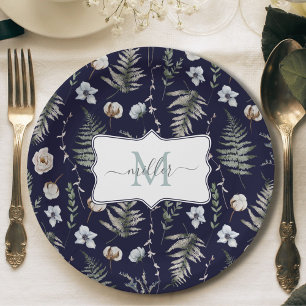 Assiettes En Carton Fleurs de monogramme et feuilles de fougère floral