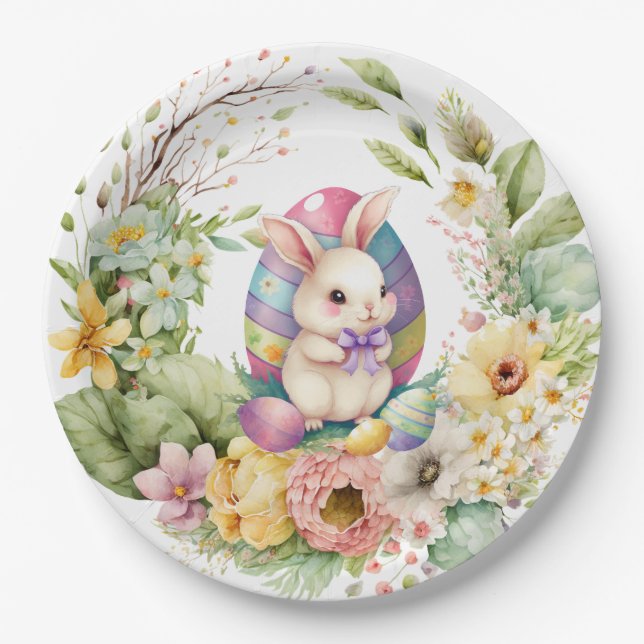 Assiettes En Carton Fleurs de Pâques  (Devant)