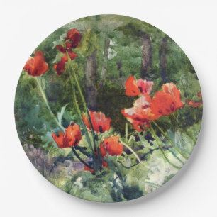 Assiettes En Carton Fleurs de pavot rouge (par Mildred Anne Butler)