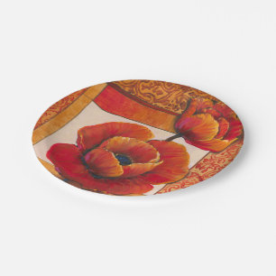 Assiettes En Carton Fleurs de pavot sur l'arrière - plan bronzage et