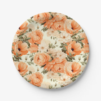 Assiettes En Carton Fleurs de pêche beige délicates