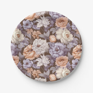 Assiettes En Carton Fleurs de pêche vintages violet beige taupe