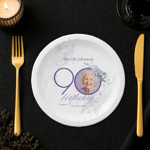 Assiettes En Carton Fleurs de photo personnalisées Violet 90e annivers