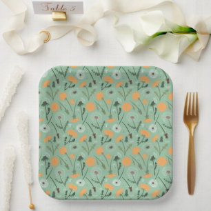 Assiettes En Carton Fleurs de pissenlit motif floral orange