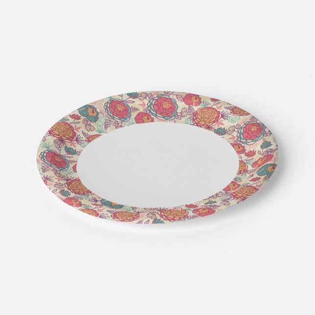 Assiettes En Carton Fleurs de pivoine et motif feuille (Angle)