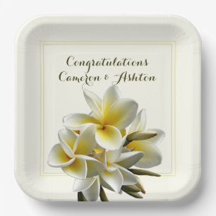 Assiettes En Carton Fleurs de Plumeria Mariage Jaune Félicitations
