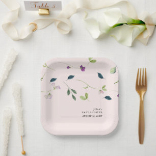 Assiettes En Carton Fleurs de pois doux Baby shower fille