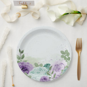 Assiettes En Carton fleurs de pourpre bleu verdure botanique
