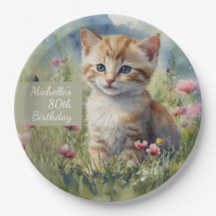 Assiettes En Carton Fleurs de Prairie de Chat à l'Aquarelle 80e Annive