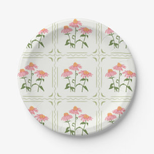 Assiettes En Carton Fleurs de printemps rose et vert