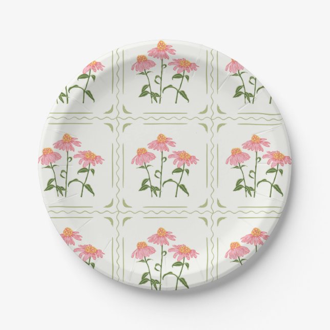 Assiettes En Carton Fleurs de printemps rose et vert (Devant)