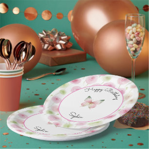 Assiettes En Carton Fleurs de Renoncule Rose Féminin Anniversaire