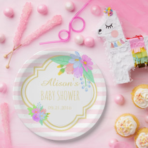 Assiettes En Carton Fleurs De Ressort Sur Plaques De Papier Baby showe
