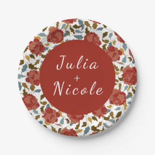 Assiettes En Carton Fleurs de Rose Sauvage Jardin Affaire Mariage