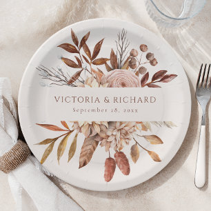 Assiettes En Carton Fleurs de rouille en terre cuite Boho Foliage d'au