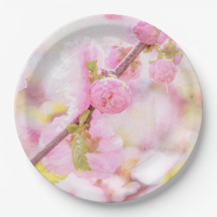 Assiettes En Carton Fleurs de sakura roses - Cerisier japonais en fleu