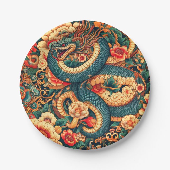 Assiettes En Carton Fleurs de serpent vert (Devant)