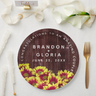 Assiettes En Carton Fleurs de soleil d'automne rustiques sur Mariage d