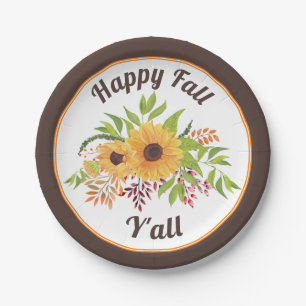 Assiettes En Carton Fleurs de soleil et baies d'aquarelle Bonne chute