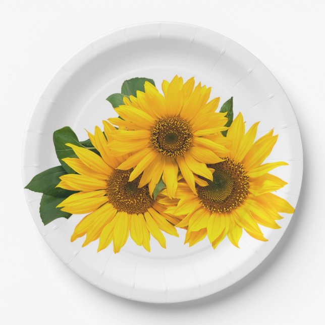 Assiettes En Carton Fleurs de soleil jaunes florales - Mariage / Fleur (Devant)