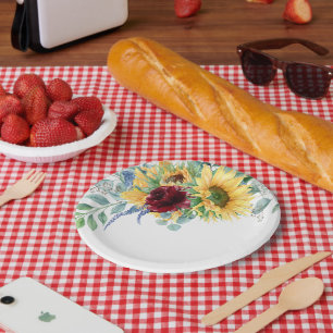 Assiettes En Carton Fleurs de soleil rustiques et aquarelle Rose