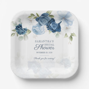 Assiettes En Carton Fleurs de teintes bleues et blanches aquarelle flo