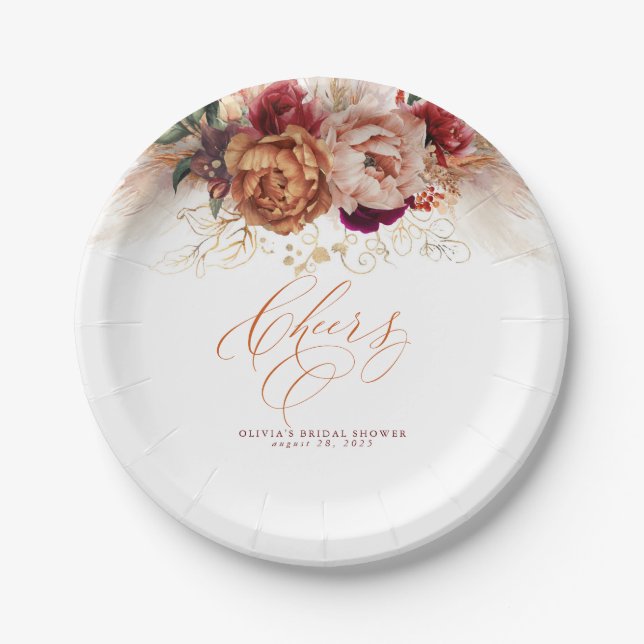 Assiettes En Carton Fleurs de terracotta rouillées et herbe de la pamp (Devant)