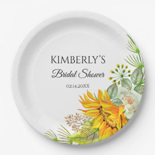 Assiettes En Carton Fleurs de tournesol aquarelle pour douche de marié