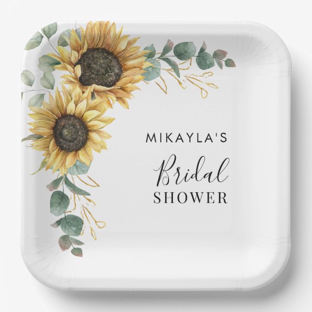 Assiettes En Carton Fleurs de tournesol d'eucalyptus Shower de mariage (Recto)
