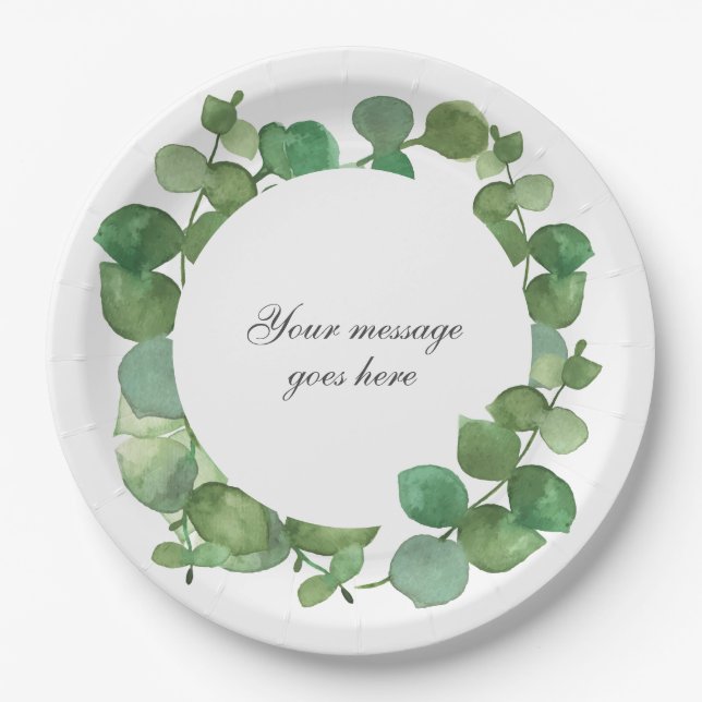 Assiettes En Carton Fleurs de verdure boho eucalyptus (Devant)