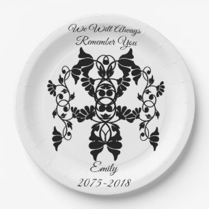 Assiettes En Carton Fleurs d'embellissement noir et blanc pour funérai