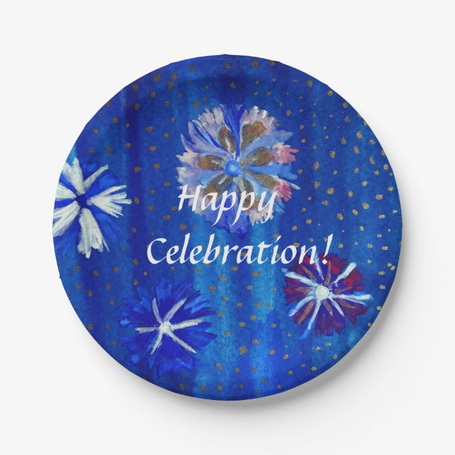 Assiettes En Carton Fleurs Dessin Bleu Plaques de papier personnalisée (Devant)