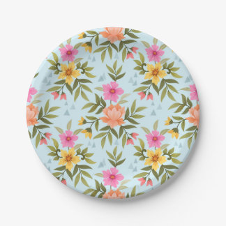 Assiettes En Carton Fleurs Dessinées à la Main Colorées