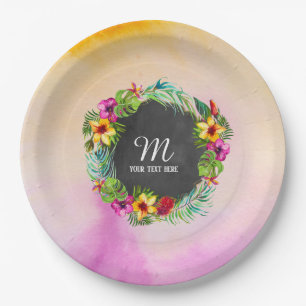 Assiettes En Carton Fleurs d'été tropicales Hibiscus Monogramme