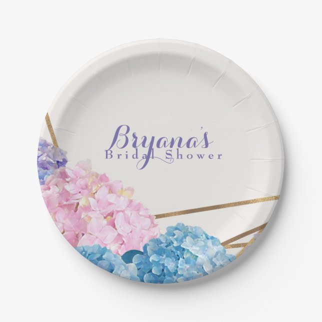 Assiettes En Carton Fleurs d'Hydrangea & Or Chic Élégant Printemps (Devant)