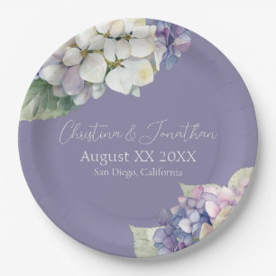 Assiettes En Carton Fleurs d'hydrangée violette et blanche sur lavande