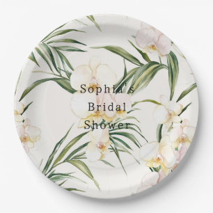 Assiettes En Carton Fleurs d'Orchidées Blanches Tropicales pour Baby S
