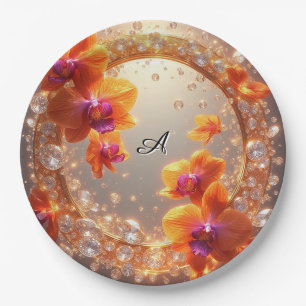 Assiettes En Carton Fleurs d'orchidées enchâssées dans des cristaux