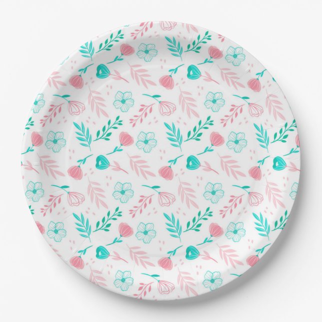 Assiettes En Carton Fleurs Élégantes (Devant)