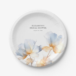 Assiettes En Carton Fleurs élégantes de bleu et or poussiéreux doux