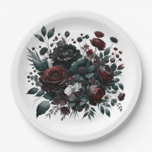 Assiettes En Carton Fleurs élégantes de fleurs de forêt sombre et d'hu
