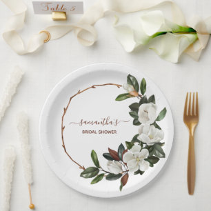Assiettes En Carton Fleurs élégantes de magnolia blanc, douche de mari