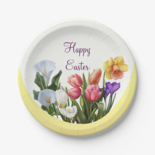 Assiettes En Carton Fleurs élégantes de printemps de Pâques